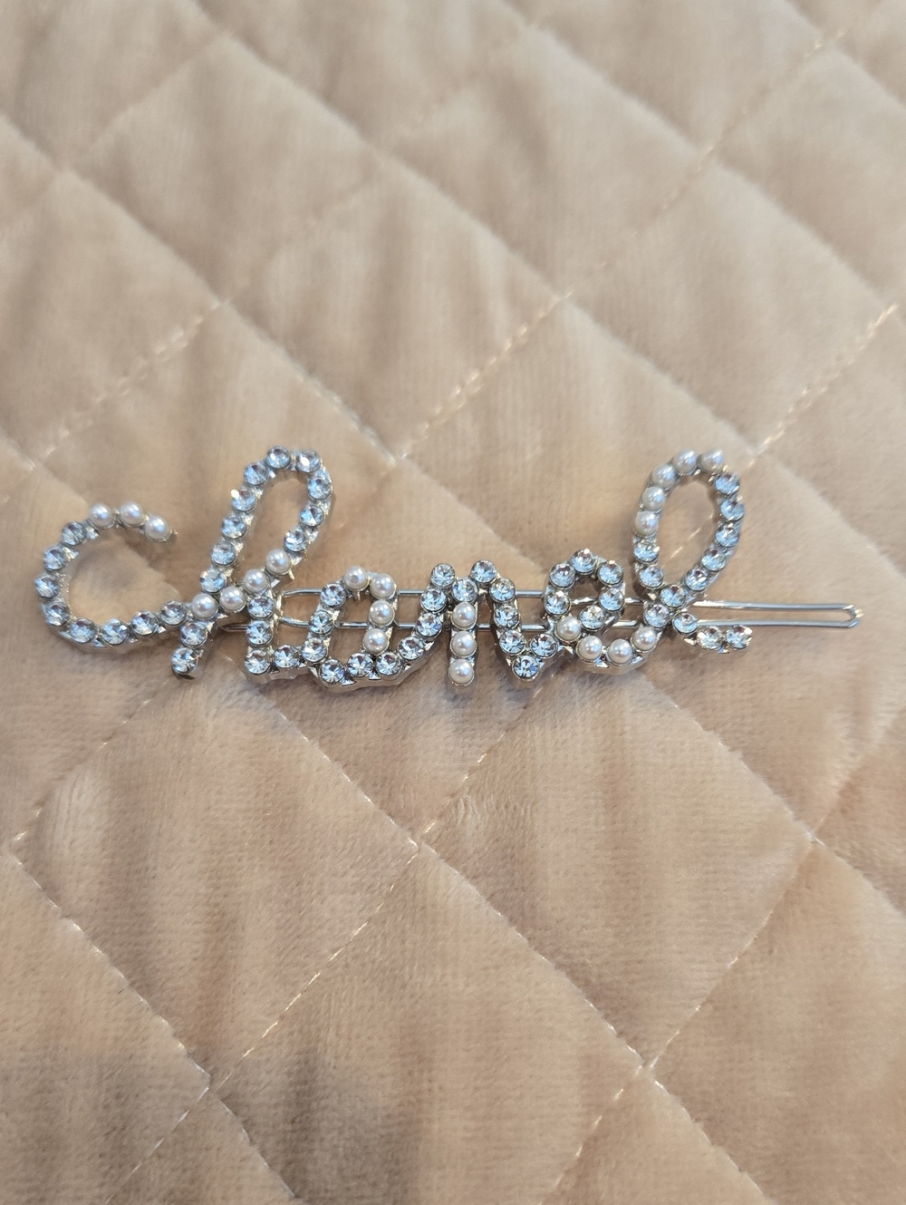 Silver Pearl & Rhinestone Large Hair Pin Barrette
